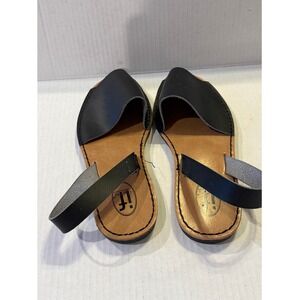 IF Carrini International Fashion Black Leather Slingback Ankle Strap Sandals